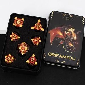 Orifantou Dragon Metal DND Dice Set - Red & Gold